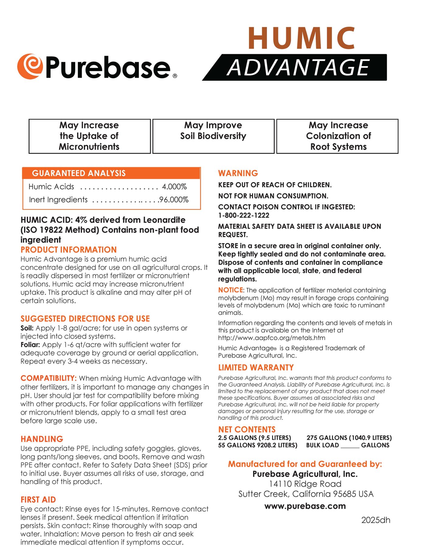 NEW Humic Advantage Label 2025