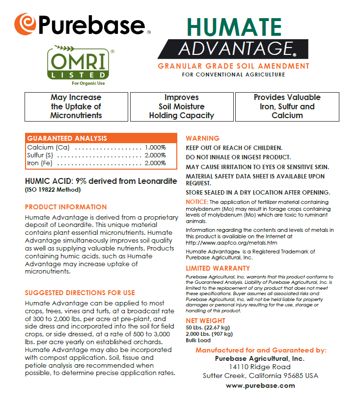 Humate Advantage Label 2025